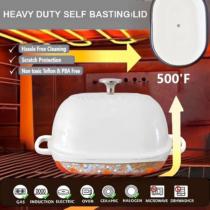Cast Iron Bread Oven,6 QT Bread Oven,Thick Enameled Loaf Pan with Lid,Bread Pans for Homemade Bread,14.5"Dutch Oven for Bread Baking,Dutch Oven-with Silicone Baking Mat&Recipe,Gifts for Family,White