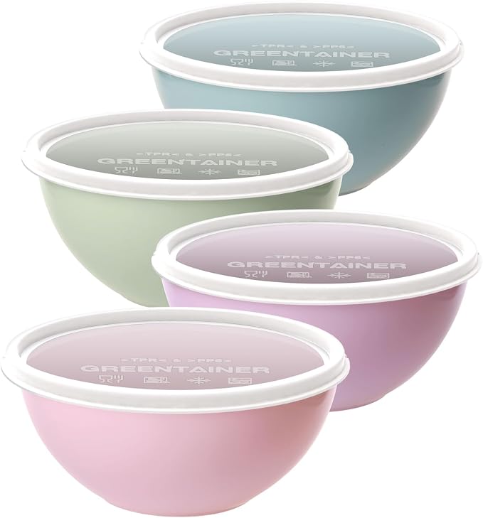 Greentainer 4-Piece Plastic Mixing Bowl Set with Lids for Kitchen, 67oz Lightweight Storage Bowls, Large Salad Bowls for Baking, Prepping, Cooking and Serving Food, Dishwasher & Microwave Safe