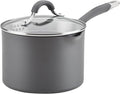 Circulon Radiance Hard-Anodized Nonstick Saucepan with Lid, 3-Quart | Straining lid for easy draining, durable hard-anodized nonstick construction for everyday cooking, in Gray