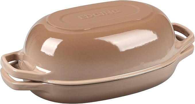 EDGING CASTING Enameled Cast Iron Oval Dutch Oven Pot with Lid, Dutch Oven for Sourdough Bread Baking, Bread Oven, Bread Dutch Oven, Oval Bread Pan, 5qt, Mocha