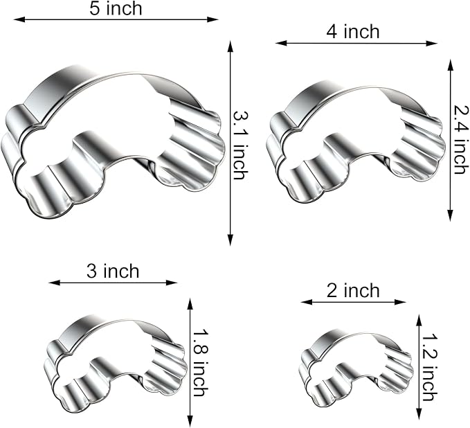 Rainbow Cookie Cutter Set - 5 inch, 4 inch, 3 inch, 2 inch - 4 Piece Rainbow Cookie Cutters Shapes Molds - Stainless Steel