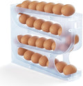 FIFO Egg Holder for Fridge, Egg Organizer for 28 Large Size Eggs | 1-Pack Auto Rolling Egg Dispenser for Refrigerator, Space-Saving Egg Roller/Container/Storage(Frosted Clear)