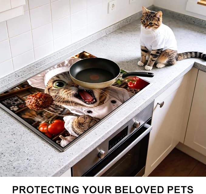 Cat Chef Stove Top Cover 28.35x20.47 in Non Slip Burner Mat | Heat Resistant Cooktop Protector Mat with Non-Slip Backing, Scratch Protection and Countertop Drying Mat.