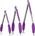 U-Taste Kitchen Tongs for Cooking, 600ºF Heat-Resistant Tps, 3Pcs/Purple | Silicone Tong Set 7/9/12in, Salad/Grill/BBQ Plastic Tongs for Food Serving, Rubber Thong with 18/8 Stainless Steel Handle