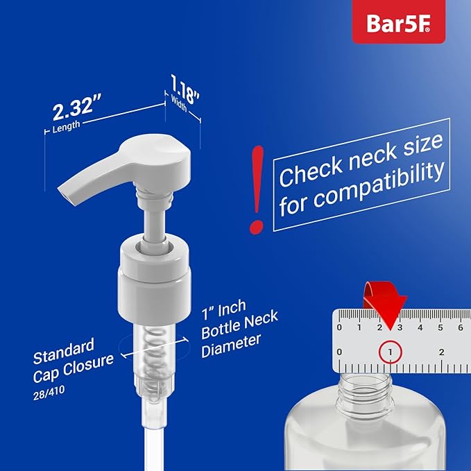 Bar5F Pumps for Shampoo and Conditioner Bottles, Salon-Brand Liters, 2 Pack | Professional-standard durability for salon-brand 1 L/33.8 oz bottles, 28/410 finish, 1-inch neck and 1.1-inch cap diameter