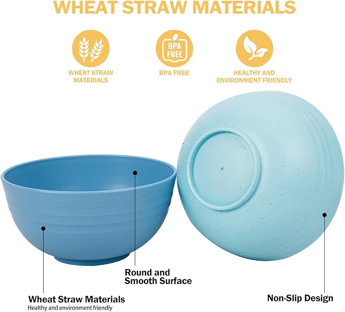 Rubtlamp 16pcs Wheat Straw Dinnerware Set, Unbreakable Plates And Bowls Sets of 4, Plastic Plates Set Reusable (Light Deep Four Colors) Daily
