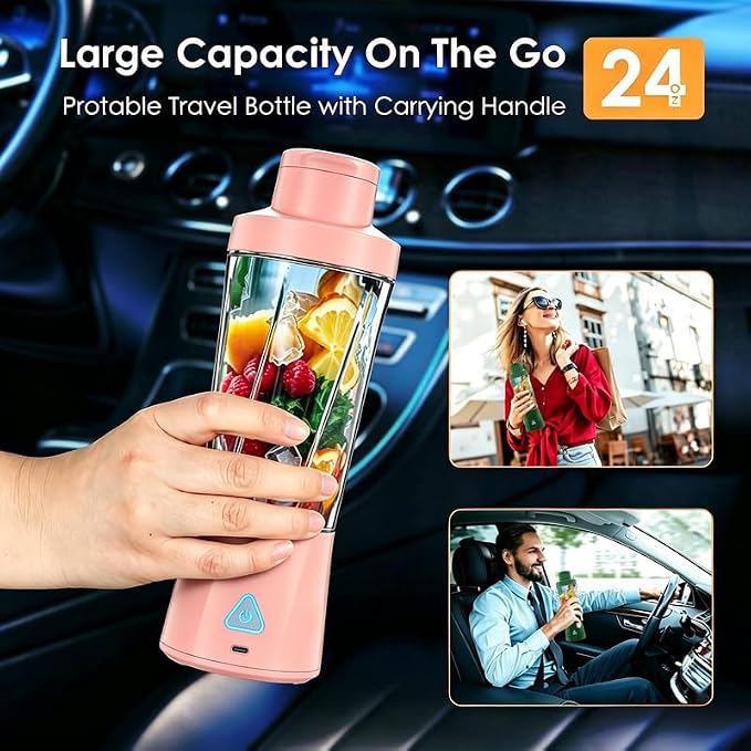 Personal Blender Wireless 24oz Cordless Mini 360 Watt Portable Blender-for Smoothies Freshly Squeezed Juices 6000mAh Self Cleaning and BPA Free Portable Juicer with 6 Sharp Blade Cute Pink