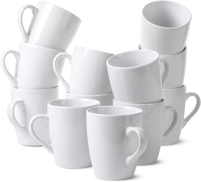 BTaT- White Coffee Mug Set, 12 Pack, 12oz, Ceramic Coffee Cups | Bulk Mug Set for Home, Office, Café, Hot Beverages, Tea, Cappuccino, Everyday Drinkware Use