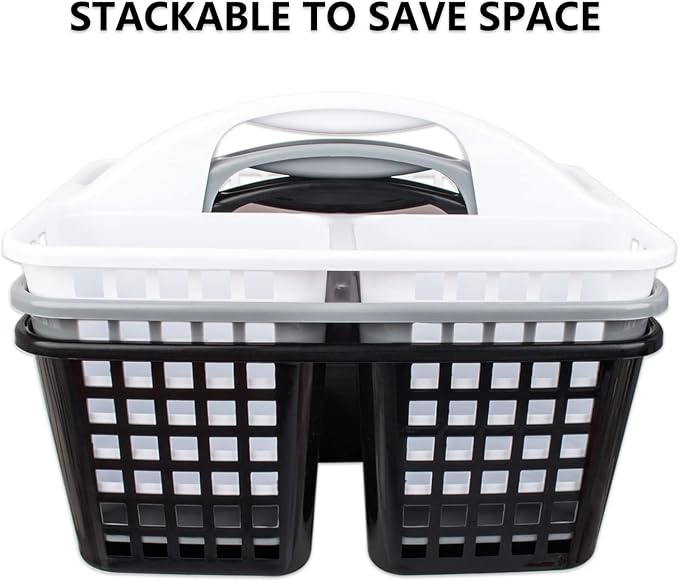 Portable Shower Caddy Basket Plastic Storage Basket with Compartments White | Sturdy Large Capacity Cleaning Supplies Organizer Divided Tool Bin for Bathroom Kitchen Bedroom College Dorm Essentials