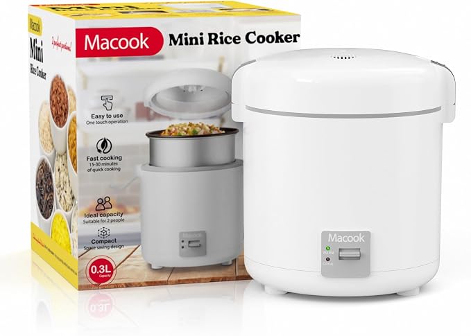 Rice Cooker Small 1-1.5 Cups Uncooked(3 Cups Cooked), Mini Rice Cooker with Removable Nonstick Pot, One Touch&Keep Warm Function, Portable Travel Rice Cooker for Soup Grain Oatmeal Veggie, White
