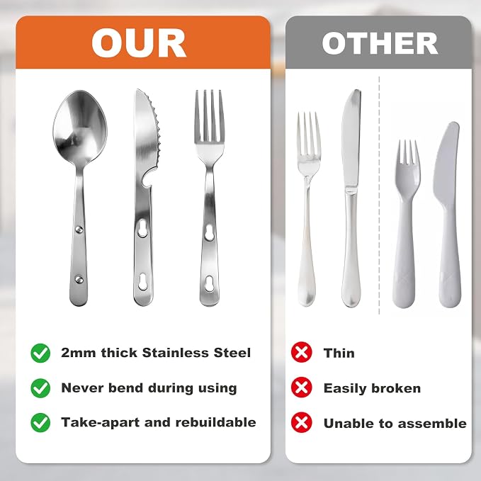 Travel Utensils with Pouch, 4-in-1 Silverware Set 3-Pack with Portable Stainless Steel Spoon, Fork, Knife & Bottle Opener Combo, Cutlery Set for Camping, Hiking, Picnic, Gadgets, Lunch Box for Men