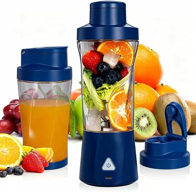 Personal Blender Wireless 24oz Cordless Mini 360 Watt Portable Blender-for Smoothies Freshly Squeezed Juices 6000mAh Self Cleaning and BPA Free Portable Juicer with 6 Sharp Blade Retro Blue