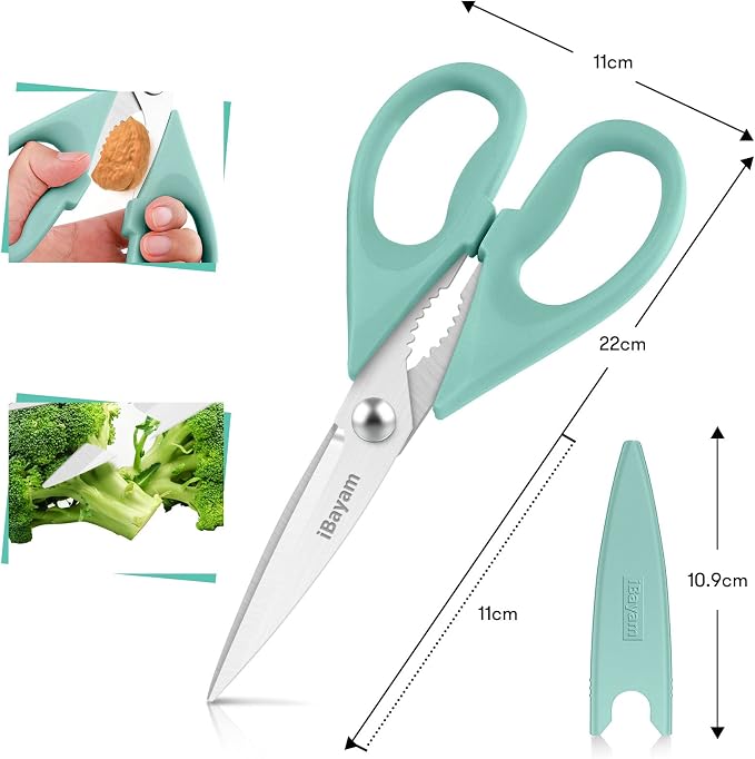 iBayam Kitchen Scissors, Set Of 2, Aqua Sky, Black Kitchen Utensils Set | for New Home Essentials, 2-Pack Protective Sheath, Dishwasher Safe, Stainless Steel Scissors, Built-In Bottle Opener
