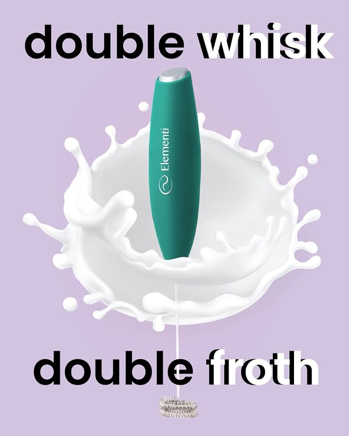 Elementi Milk Frother Wand - Easy to Use Handheld Electric Stirrer for Powder Drinks, Durable & Powerful Coffee Whisk & Protein Powder Mixer Wand, Hand Frother, Coffee Stirrers Electric (Emerald)