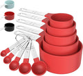 Measuring Cups & Spoons Set, Stackable Cups and Spoons | Nesting Measure Cups with Stainless Steel Handle, Kitchen Gadgets for Cooking & Baking (Red)