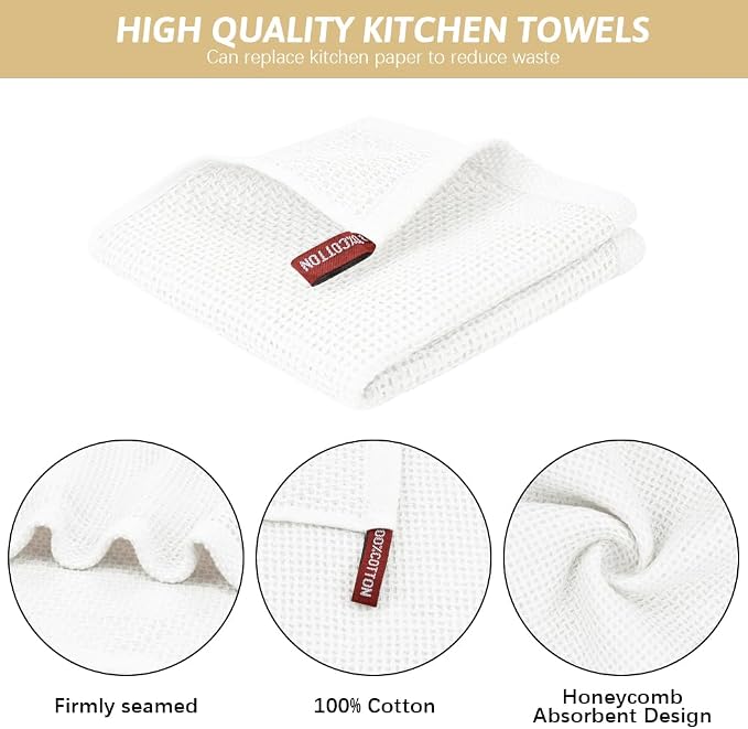 Nialnant 100% Cotton Dish Rags,Waffle Weave Dish Towels for Kitchen,Housewarming Gifts New Home,Super Absorbent Kitchen Dish Cloths-12 in x 12 in,White