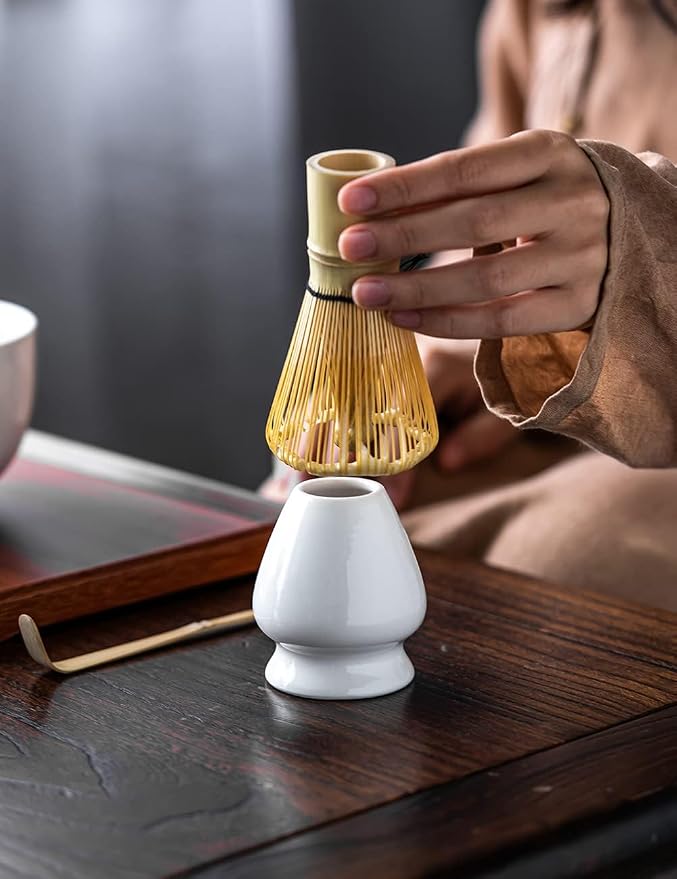 TANG PIN Matcha Set - Match Bowl and Whisk, 15 OZ Matcha Whisk Set | Matcha Scoop | Matcha Whisk Stand (Chasen Holder) - 5pc Perfect Matcha Kit for Matcha Tea Ceremony (White)
