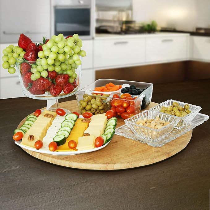 20 Inch Extra Large Bamboo Wood Lazy Susan Turntable for Dining Table Top | 100% solid bamboo top and base with smooth 360 rotation to easily share dishes, condiments, and snacks at the table