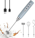 YUSWKO Handheld Milk Frother Wand for Coffee, Rechargeable Electric Whisk with 3 Heads 3 Speeds Drink Mixer Coffee Frother For Latte, Cappuccino, Hot Chocolate, Egg, Cement Gray
