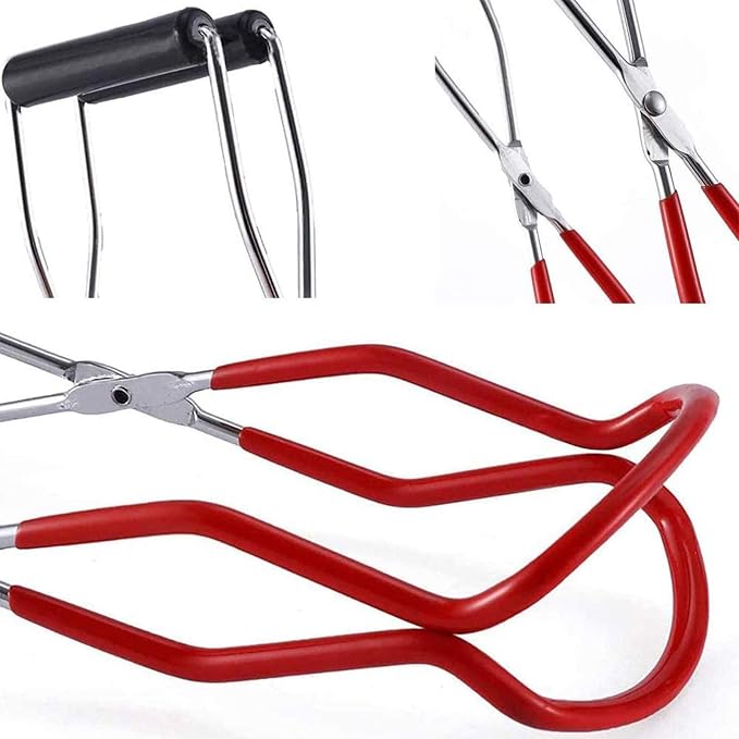 Canning Jar Lifter Tongs - Stainless Steel Jar Lifter with Rubber Grips | Slip Wide-Mouth Clip for Kitchen Restaurant, Red