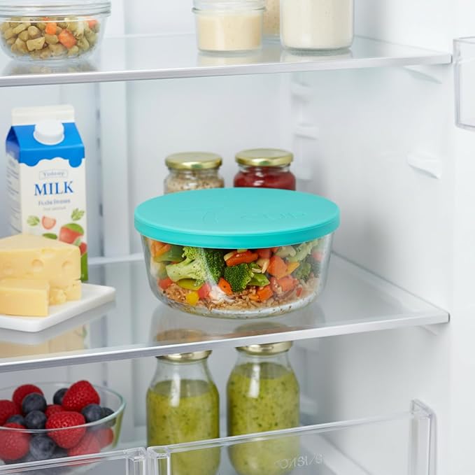 Yodecy 7Cup Silicone Bowl Lids fit Pyrex Glass Bowls 7402-PC 7 Cup, Yodecy Silicone Bowl Lids fit Anchor Hocking Glass Bowls 7402-PC 7 Cup,Replacement Lid 7.28in(2 Pack Blue-Green)