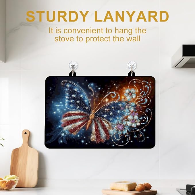 Flag Butterfly Stove Top Cover 28.35x20.47 in Non Slip Mat | Heat Resistant Cooktop Protector Mat with Non-Slip Backing, Scratch Protection and Countertop Drying Mat.