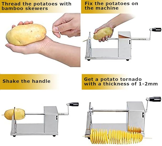 TechTongda Tornado Potato Spiral Cutter Manual Stainless Steel Twisted Potato Slicer Cutter French Fry for Potatoes Carrots Vegetables