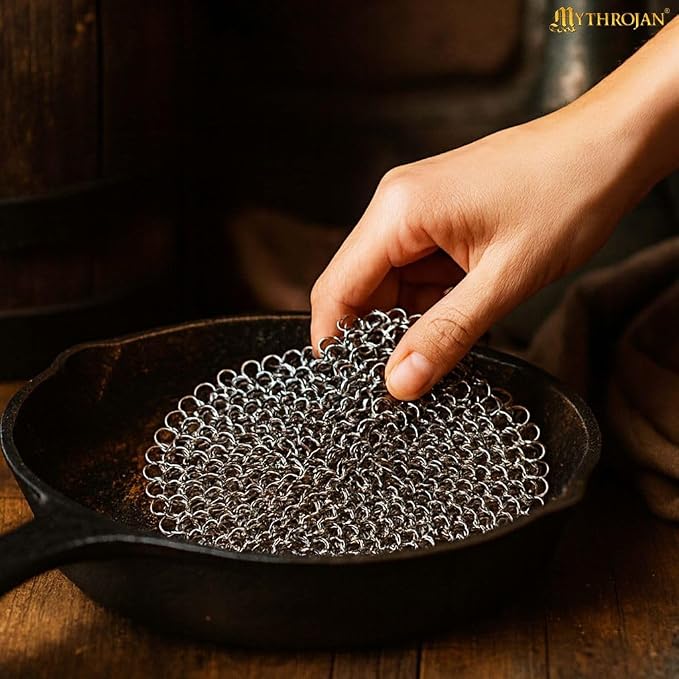Cast Iron Cleaner 4.5" x 4.5" 316L Stainless Steel Chainmail Scrubber Round For Cast Iron Pan Griddle Skillet Dutch Oven Wok, Pan Pot BBQ Grills