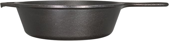 Lodge 5 Quart Pre-Seasoned Cast Iron Deep Skillet - Signature Teardrop Handle & Assist Handle - Use in the Oven, on the Stove or Grill, or Over a Campfire - Black