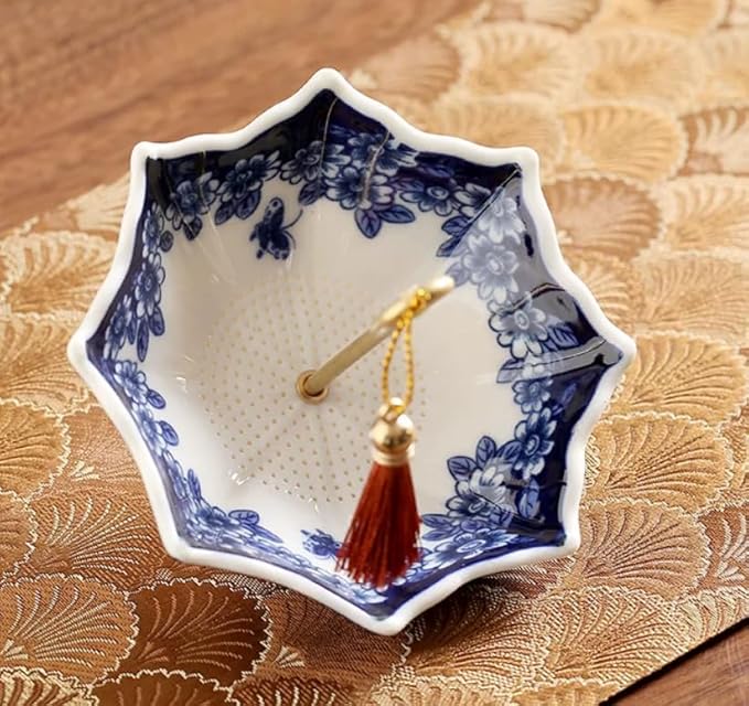Umbrella Tea Strainer,Blue and White Porcelain Umbrella Shape Ceramic Tea Strainer,Tea Infuser for Loose Leaf Tea,Filter with Rotating Design for Coffee Brewing,Tea Accessories