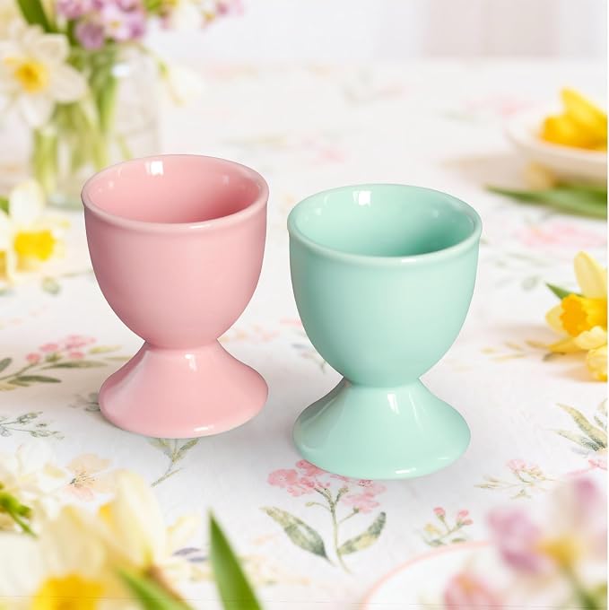 Cinf Ceramic Egg Cup Set, 2 Pack, Macaron Boiled Egg Holders for Breakfast | Set of 2 ceramic egg cups, colorful macaron design, stable base, easy to clean, ideal for boiled eggs breakfast serving