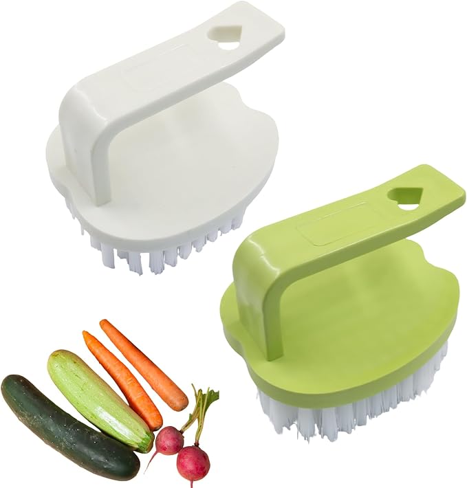 2 Pack Vegetable Scrubber Brush | Fruit Vegetable Stiff Bristles, Veggie Wash Brushes, Cleaner Tools for Fruits/Potatoes/Carrots, Green+White