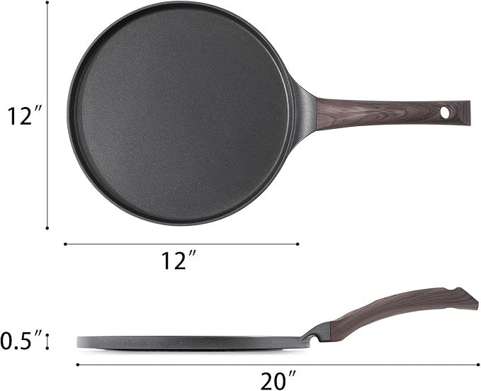 SENSARTE 12 Inch Nonstick Crepe Pan Granite Coating Pancake Pan Black | Swiss Granite Coating Dosa Pan Pancake Flat Skillet Tawa Griddle with Stay-Cool Handle, Induction Compatible