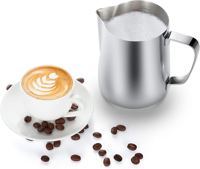 Milk Frothing Pitcher, 50oz Steaming Pitcher Stainless Steel Espresso Machine Accessories for Coffee Bar, Cappuccino Barista Tools Milk Jug Steamer Frother Cup with Decorating Latte Art Pen