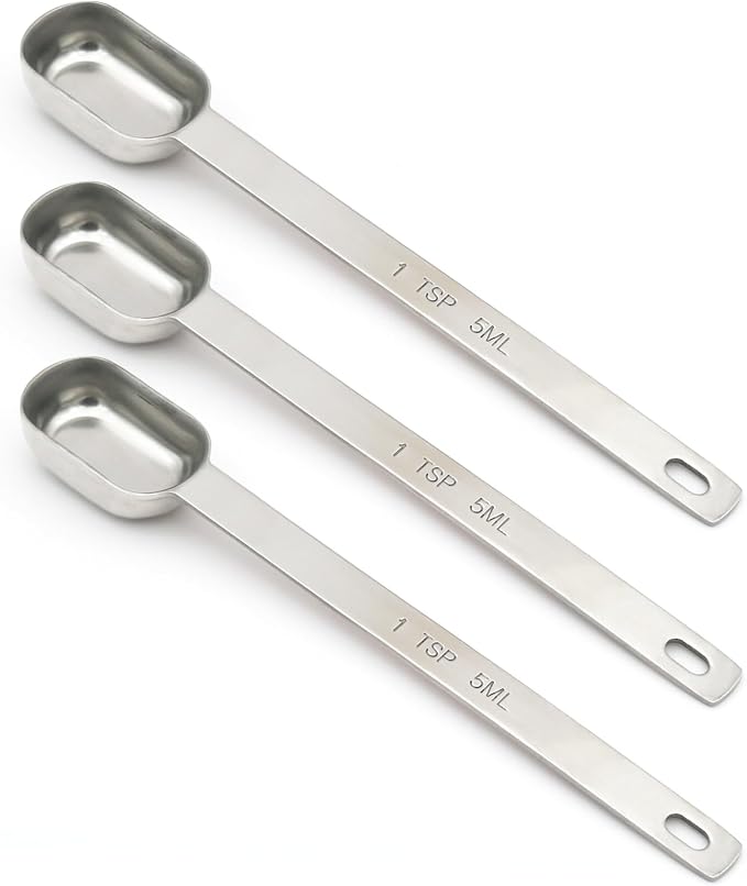 3PCS 1TSP(5ML) Measuring Spoon, Stainless Steel Long Handle Teaspoons | High Precision, Food-Grade Stainless Steel, ‌Rust-Free, Dishwasher-Safe, Easy-Read Markings, Multi-Purpose, Sturdy & Durable