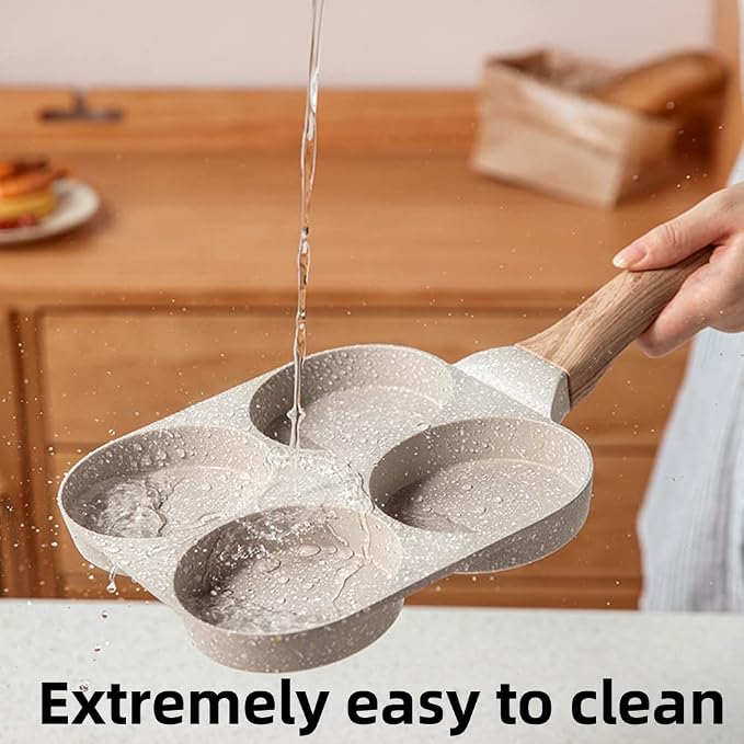 Four-Cup Fried Egg Pan, Medical Stone Non-Stick Frying Pan for Breakfast,Divided Skillet Suitable Gas Stove and Induction Cooker (3-inch eggs) White