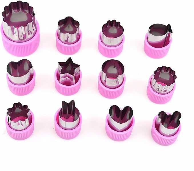 12-Piece Cookie Cutters Set-Stainless Steel&BPA-Free Shapes for Baking (Bear,Rabbit,Star,Flower) DIY Cookies,Mini Pies,Fondant,Veggies|Dishwasher Safe,Gift for & teenager Parents (12, Purple)