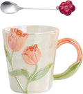 Hand Drawn Ceramic Coffee Mug 11.8Oz, Personalized Cute Tea Cup for Women, Unique Gift for Mom Wife Best Friend, Home Office Use, Orange Color