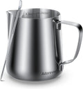 Milk Frothing Pitcher, 8.5oz / 250ml Steaming Pitcher Stainless Steel Espresso Machine Accessories for Coffee Bar, Cappuccino Barista Tools Milk Jug Steamer Frother Cup with Latte Art Pen