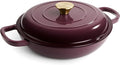 3 Quart Enameled Cast Iron Braiser, Non Stick Enameled Cast Iron Skillet with Lid, Dutch Oven Skillet with lid up to 500°F for Oven, Stove, Grill, Shallow Dutch Oven for Cook, Bake (Fig)