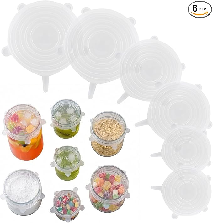 Small Silicone Stretch Lids – 6 Pack Reusable Food Covers,Flexible Silicone for Bowls, Containers, Fruits – Airtight & Leakproof Seal for Kitchen Storage (Transparent)