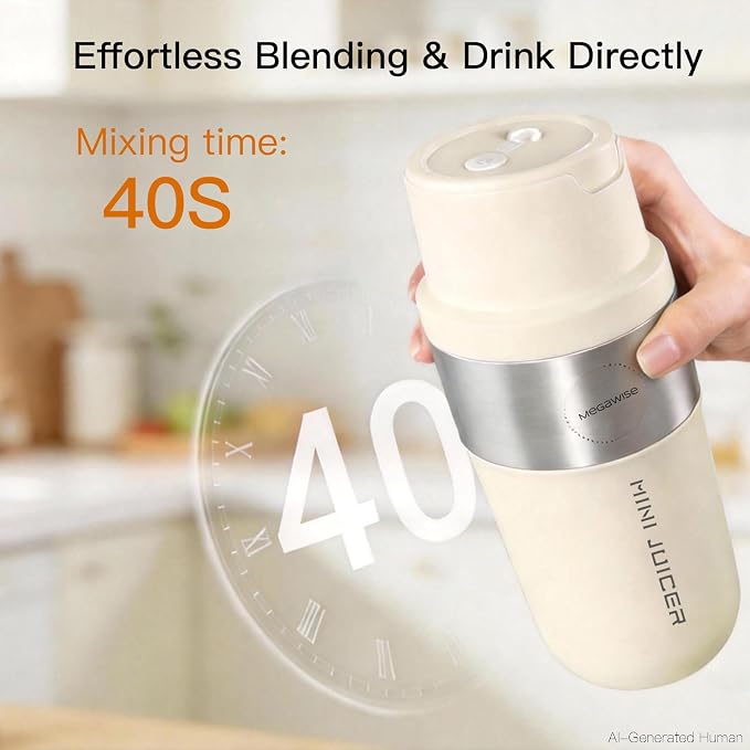 MEGAWISE 12oz Personal Blender, One-Touch Type-C Rechargeable Smoothie Maker, Portable Juicer Cup for Shakes, Protein Mixing, and Grinding, BPA-Free, Ideal for Travel, Gym, and Office