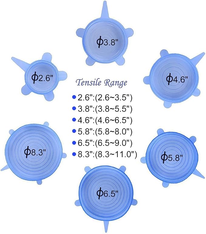 12 pcs Silicone Stretch lids set, 6 Sizes, Reusable Food Storage Covers ，Silicone Bowl Covers，Flexible to Fit All Shape of Containers，Food Cover to Keep Food Fresh (green)