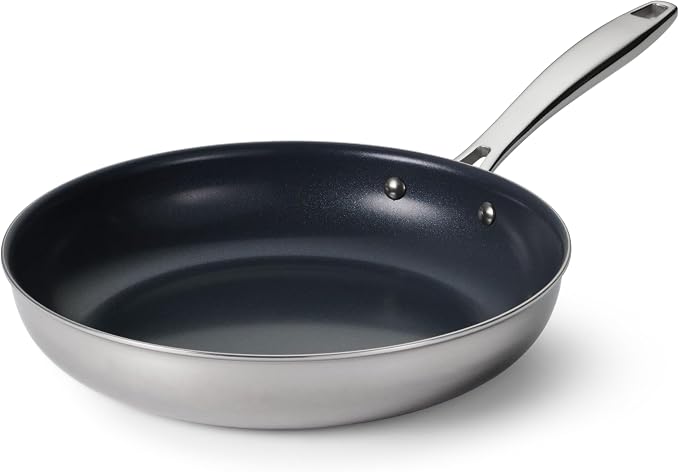 Tramontina Signature 10-Inch Tri-Ply Clad Stainless Steel Frying Pan with | Ceramic Non Stick Interior, Induction-Ready Skillet, Oven-Safe