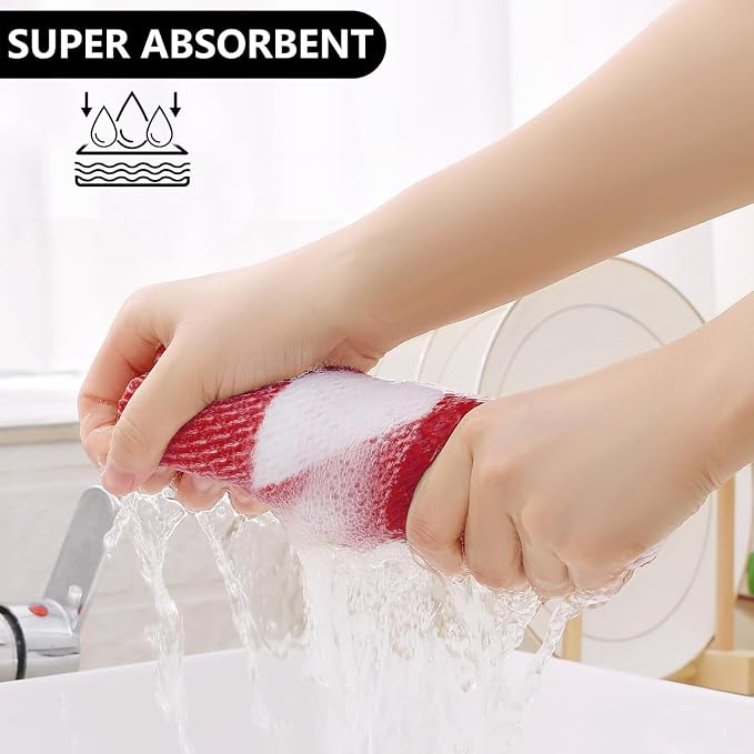 Homaxy Kitchen Towels and Dishcloths Set, Set of 12, White & Red | Bulk Cotton Waffle Weave Check Plaid Kitchen Towels, Super Soft and Absorbent Dish Cloths, 12 x 12 and 13 x 28 Inches