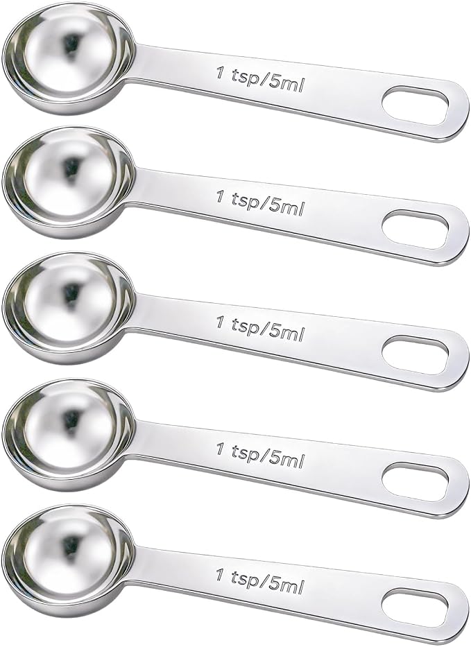 5PCS 1tsp(1/3tbsp, 5 ml) Measuring Spoon Teaspoons Stainless Steel Measure Spoons for Precise Cooking, Baking and Spices Measurement