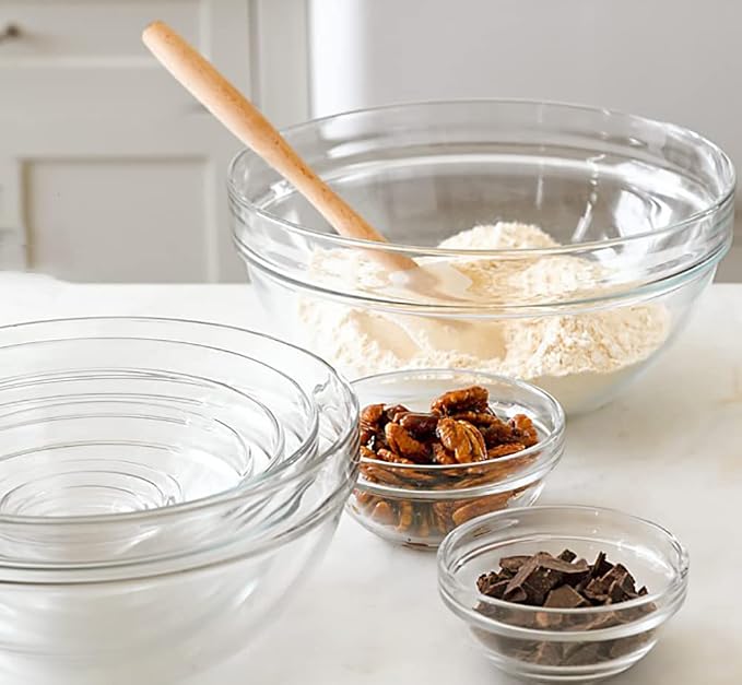 Lawei Set of 9 Glass Mixing Bowls - Glass Nesting Bowls Prep Bowl Clear Salad Bowls for Kitchen Prep Salad, Cereal, Ice Cream, Pasta, Fruits