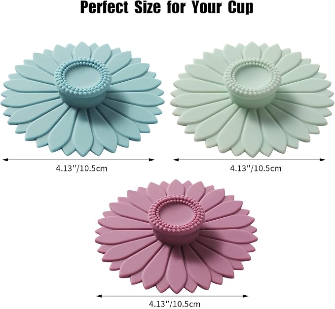 Sunflower Silicone Cup Covers (Set of 3),Multicolored Silicone Lids | Mug Covers for Mugs, Cups, Tea Pots,Flexible Mug Covers，Hot Cup Lids for Coffee & Tea
