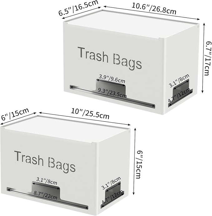 STWWO 2-Pack Trash Bag Holder Dispenser, Stackable Garbage Bag Dispenser | Extra Large Trash Storage Organizer for Kitchen Laundry Under Sink, Wall Mounted or Freestanding, Metal White