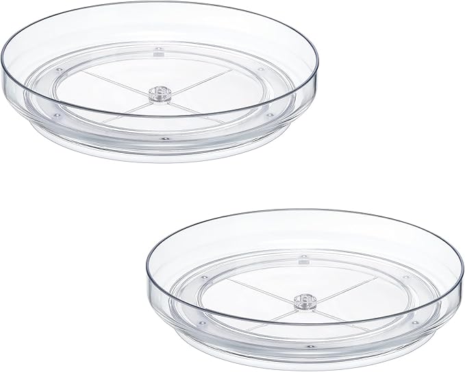 2 Pack 9 Inch Elegant Clear Turntable Acrylic Lazy Susan, Non-Skid Rotating | Smoothly Kitchen Spice Rack, Cabinet Pantry Organization Storage, Refrigerator, Vanity Makeup, Bathroom Countertop Organizer
